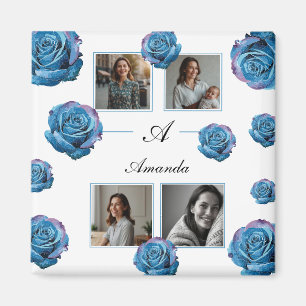 Modern Blue Ro Monogram Photo Collage Anpassningsb Magnet