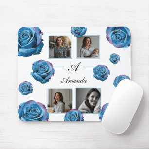 Modern Blue Ro Monogram Photo Collage Anpassningsb Musmatta