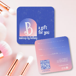 Modern Blue Rosa Gradient Monogram Makeup Artist Fyrkantigt Visitkort