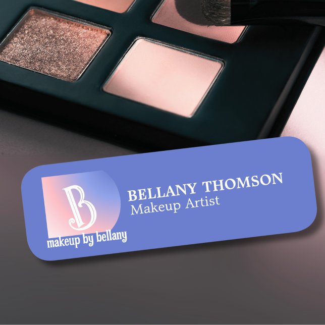 Modern Blue Rosa Gradient Monogram Makeup Artist Namnbricka (Skapare uppladdad)