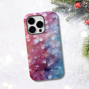 Modern Blue Rosa Ombre Glitter Monogrammed Chic