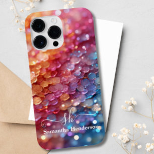 Modern Blue Rosa Pastel Ombre Glitter Monogrammed