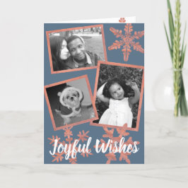 Modern Blue Rustic Snowflake 3 Photo Collage Helgkort