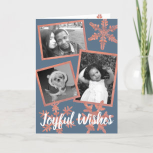 Modern Blue Rustic Snowflake 3 Photo Collage Helgkort