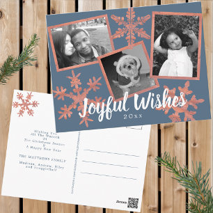 Modern Blue Rustic Snowflake Collage 3 Photo Vykort