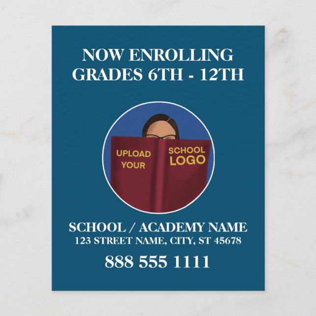 Modern Blue School Logotyp Enrolling English Spain Flygblad (Framsidan)