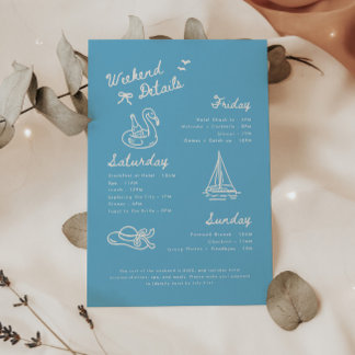 Modern Blue Script Bachelorette Weekend Details Tilläggskort