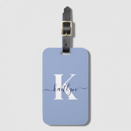 Modern Blue Script Monogram Bagagebricka