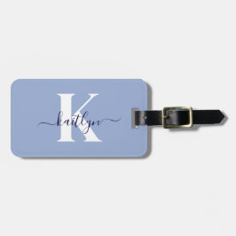 Modern Blue Script Monogram Bagagebricka