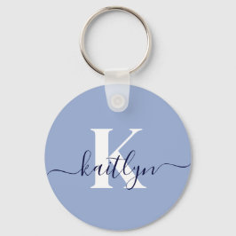 Modern Blue Script Monogram Nyckelring
