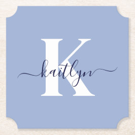 Modern Blue Script Monogram Underlägg Papper