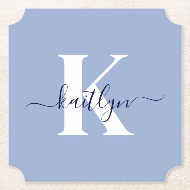 Modern Blue Script Monogram Underlägg Papper (Framsida)