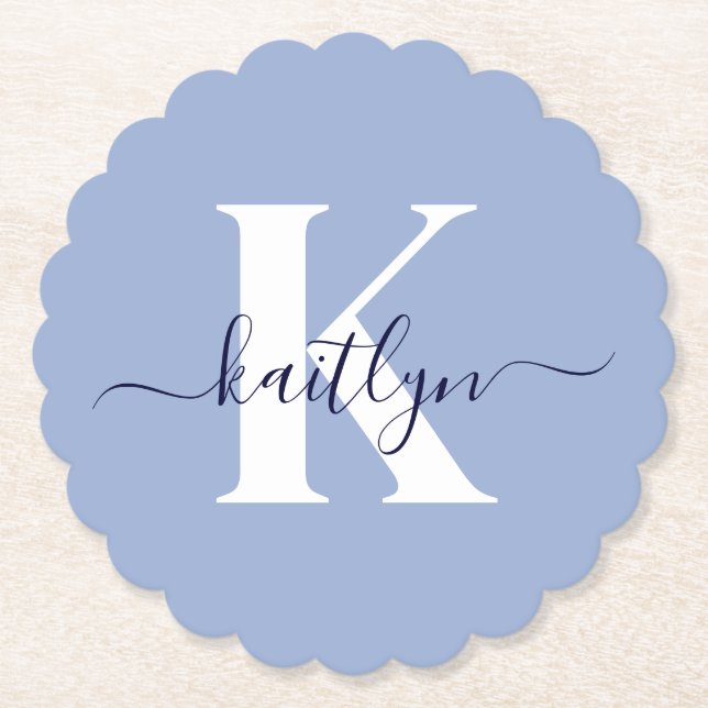 Modern Blue Script Monogram Underlägg Papper (Framsida)