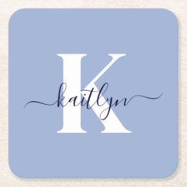 Modern Blue Script Monogram Underlägg Papper Kvadrat