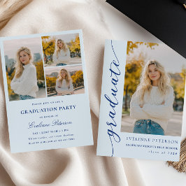Modern Blue Script Photo Graduation Invitation Inbjudningar