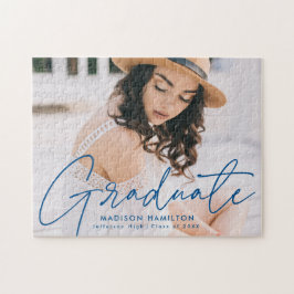 Modern Blue Script Photo Studenten Pussel