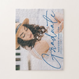 Modern Blue Script Photo Studenten Pussel