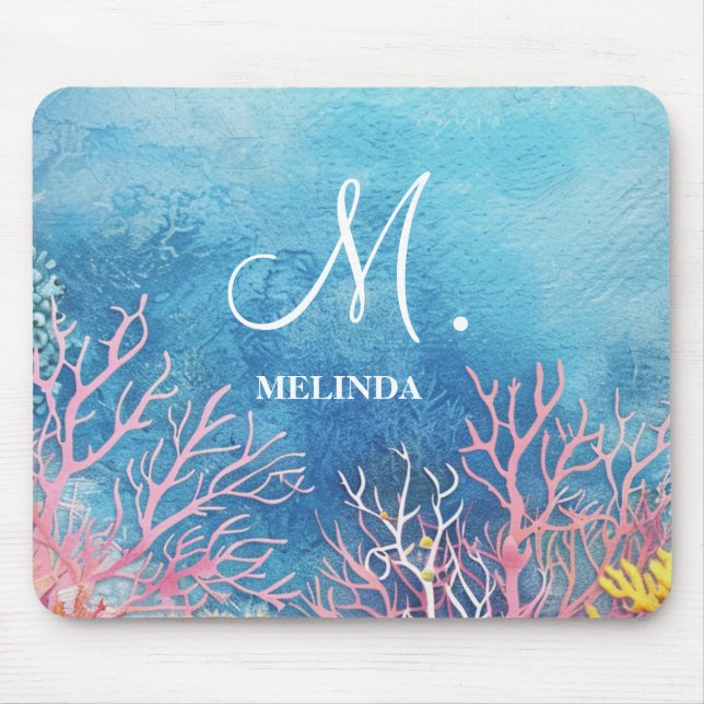Modern Blue Sea Motif Monogram Musmatta (Framsidan)