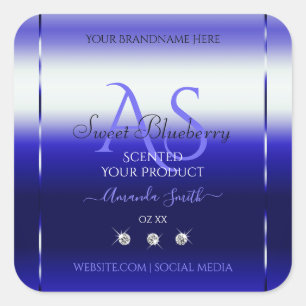 Modern Blue Shimmery Product Label Initialer Jewel Fyrkantigt Klistermärke
