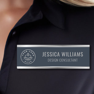 Modern Blue Silver Business Logotyp Namnbricka