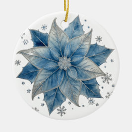 Modern Blue & Silver  Poinsettia Christmas Julgransprydnad Keramik