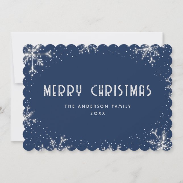 Modern Blue Silver Snowflake Snow Christmas Card Julkort (Framsida)