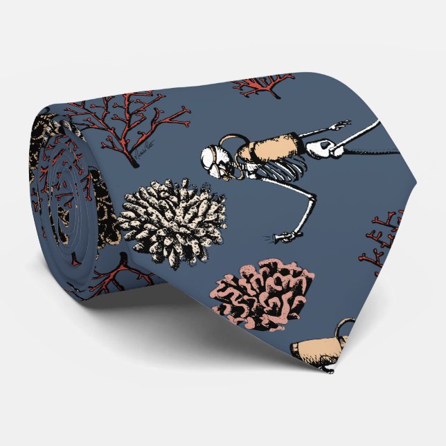 Modern Blue Skeleton Scuba Divers Necktie Slips (Rullad)