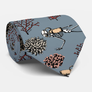 Modern Blue Skeleton Scuba Divers Necktie Slips