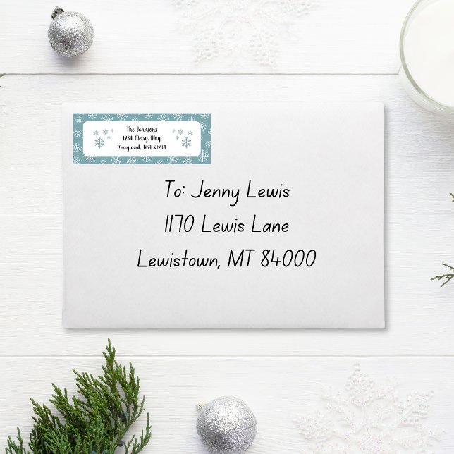 Modern Blue Snowflake Adress Returadress Etikett (Blue Snowflake Return Address Label)