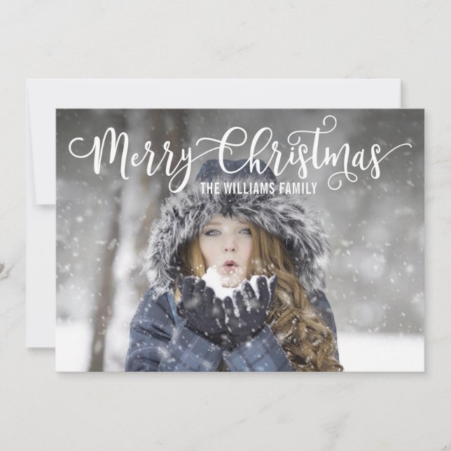 Modern Blue Snowflake God jul Photo Card Julkort (Framsida)