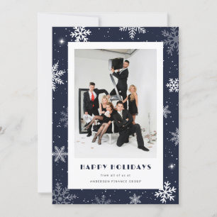 Modern Blue Snowflake Photo Corporate Business Julkort