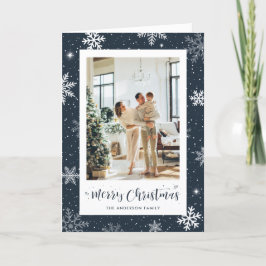 Modern Blue Snowflake Photo God jul Helgkort
