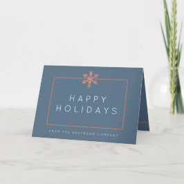 Modern Blue Snowflake Rustic Wood Corporate Helgkort