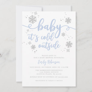 Modern Blue Snowflake Winter Boy Shower Inbjudningar
