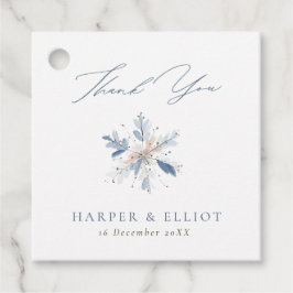 Modern Blue Snowflake Winter Wedand Tack Gåvor Etiketter