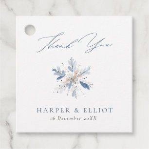 Modern Blue Snowflake Winter Wedand Tack Gåvor Etiketter
