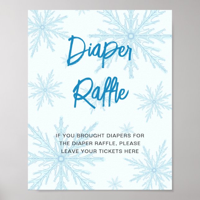 Modern Blue Snowflakes Baby Shower Diaper Raffle Poster (Framsidan)