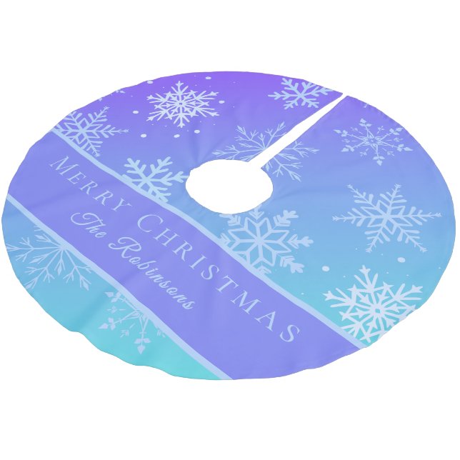 Modern Blue Snowflakes  Julgransmatta Borstad Polyester (Vinklad)