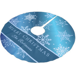 Modern Blue Snowflakes  Julgransmatta Borstad Polyester