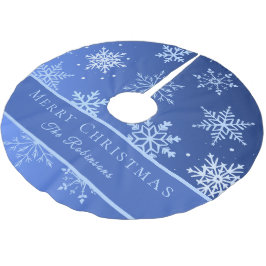 Modern Blue Snowflakes  Julgransmatta Borstad Polyester