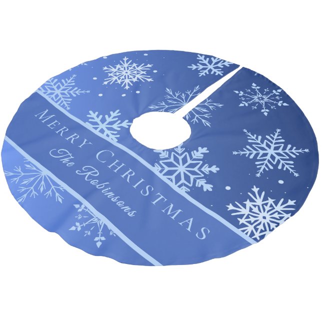 Modern Blue Snowflakes  Julgransmatta Borstad Polyester (Vinklad)