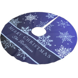 Modern Blue Snowflakes  Julgransmatta Borstad Polyester