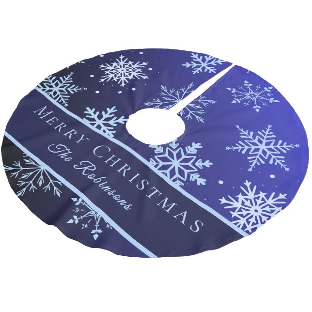 Modern Blue Snowflakes  Julgransmatta Borstad Polyester (Vinklad)