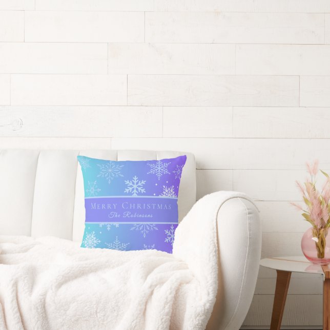Modern Blue Snowflakes  Kudde (Soffa)