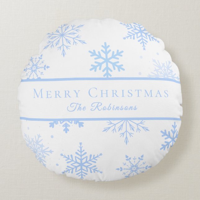 Modern Blue Snowflakes  Rund Kudde (Framsidan)