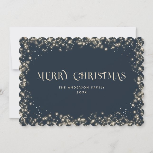 Modern Blue Sparkly Snowy God jul Card Julkort (Framsida)