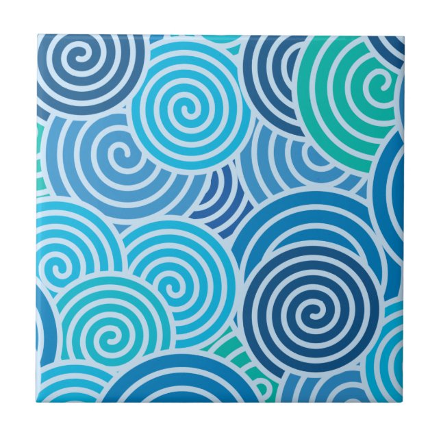 Modern Blue Spiral Mönster Kakelplatta (Framsidan)