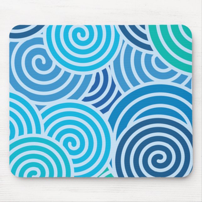 Modern Blue Spiral Mönster Musmatta (Framsidan)