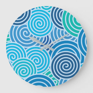 Modern Blue Spiral Mönster Stor Klocka