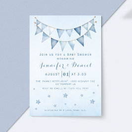 Modern Blue Starry Himmel Baby Shower Pennant Bunt Inbjudningar